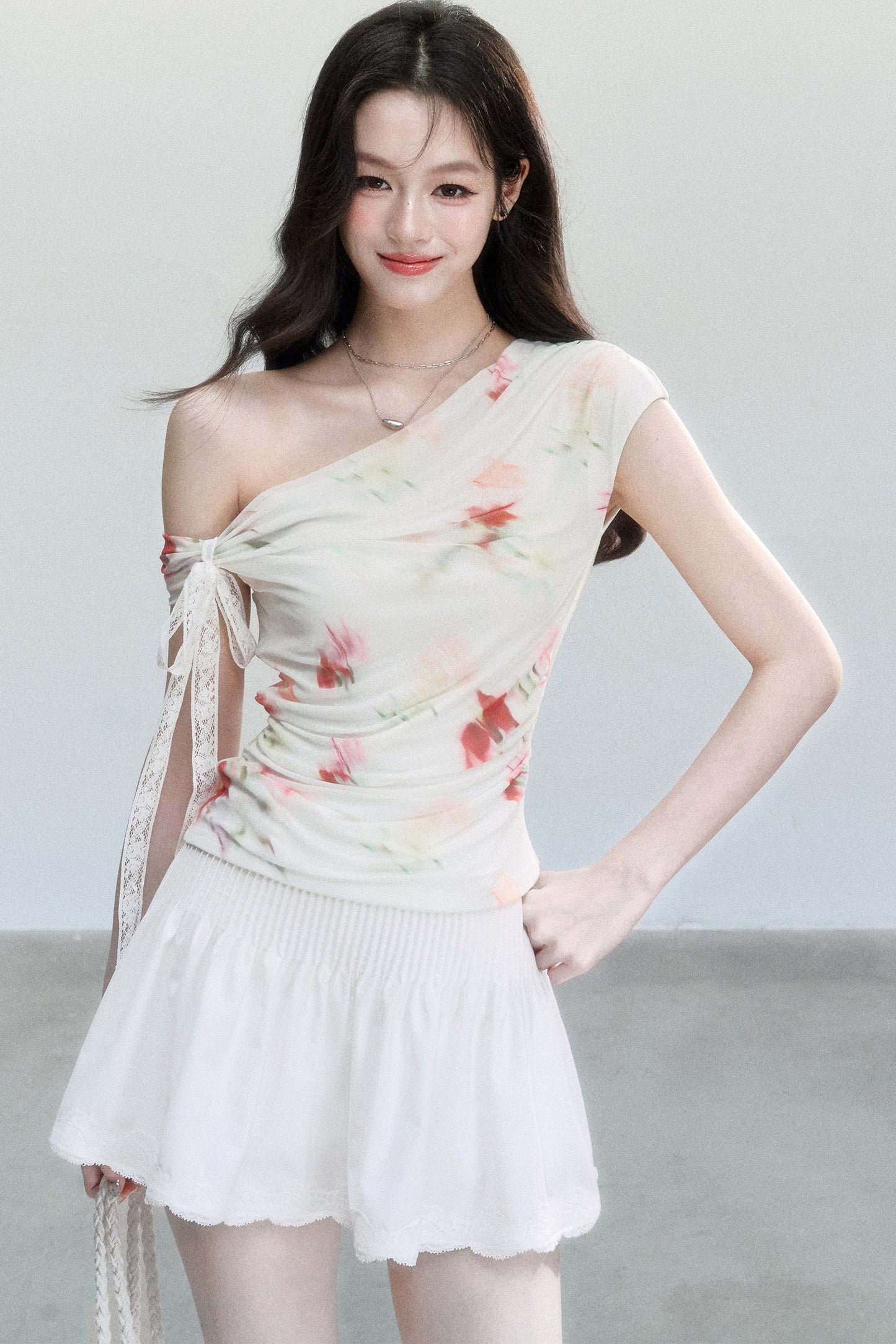 Summer Floral Mesh Off-Shoulder Top
