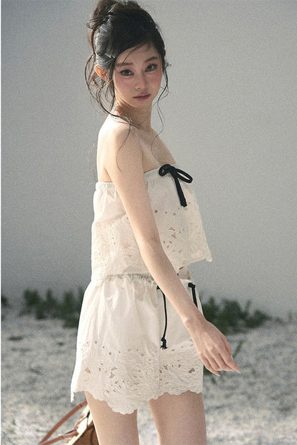 Embroidered Floral Vest and Shorts Set-Up