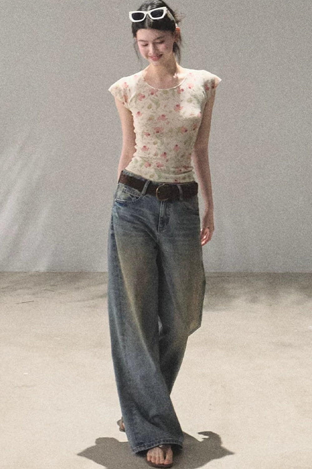 Linen Floral Cinched Top