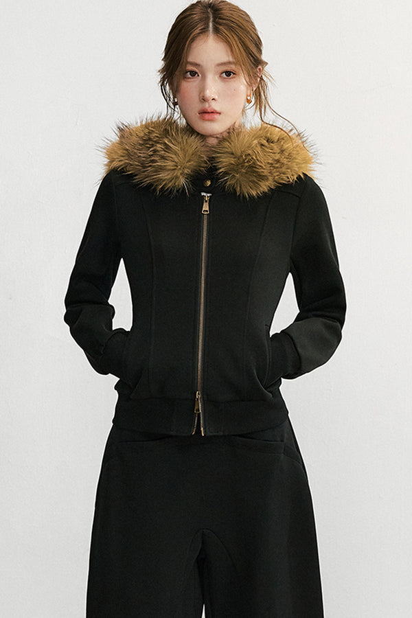 Conjunto de chaqueta con capucha y cremallera y pantalones deportivos de pierna ancha