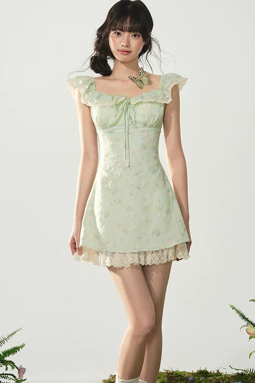 Mint Flutter Floral Dress