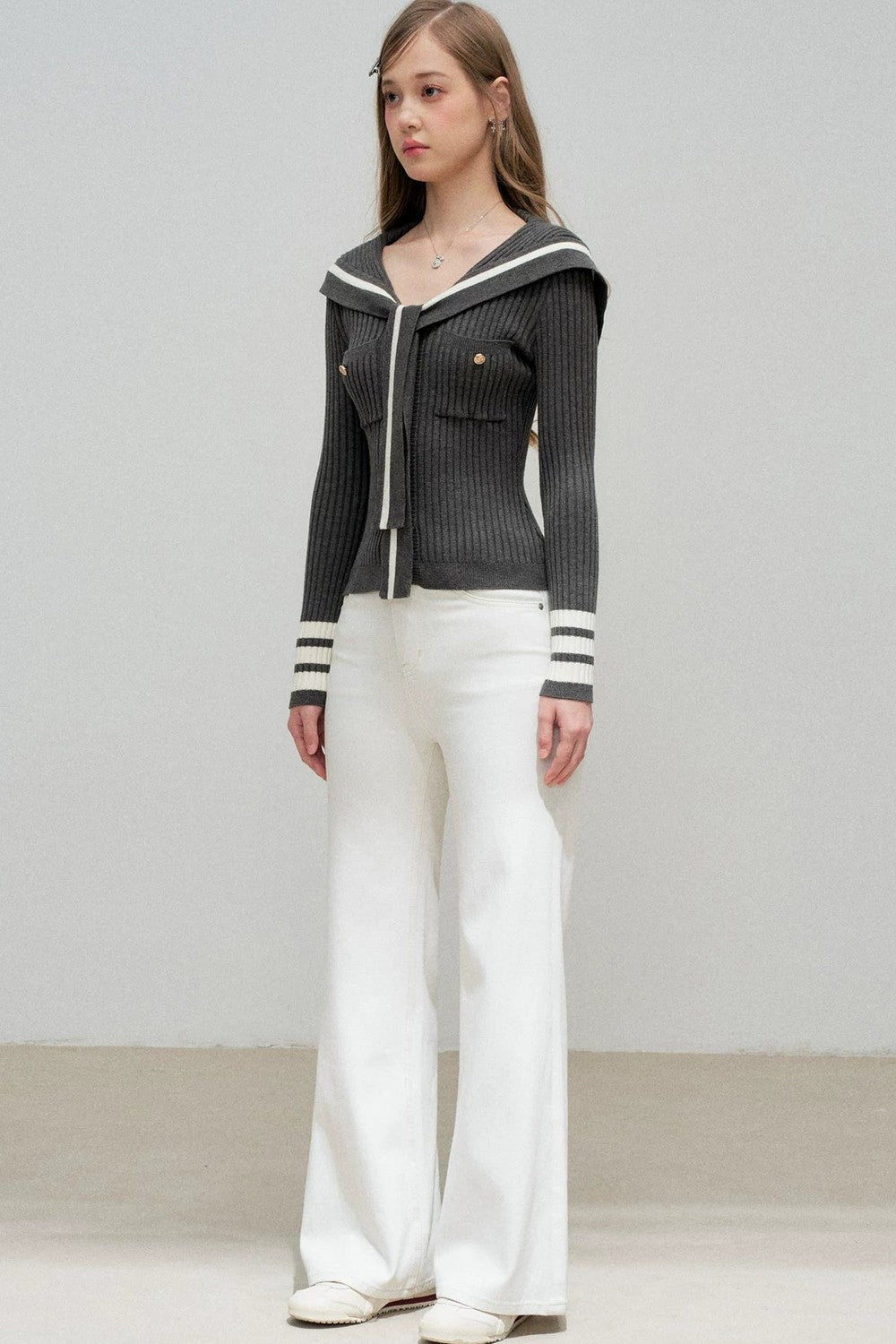 Navy Preppy Color Block Knit Top