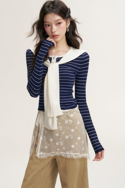 Color-Blocked Fake Two-Piece Knit Set-Up
