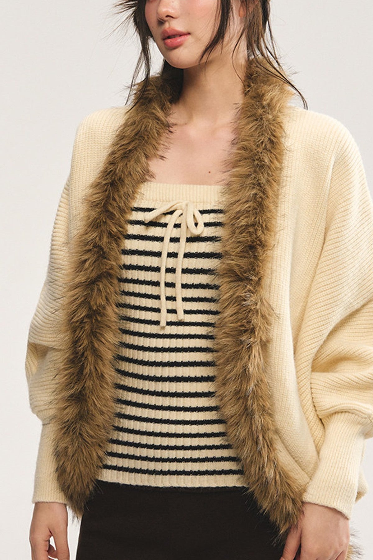 Striped Tube Top and Knit Cardigan Set