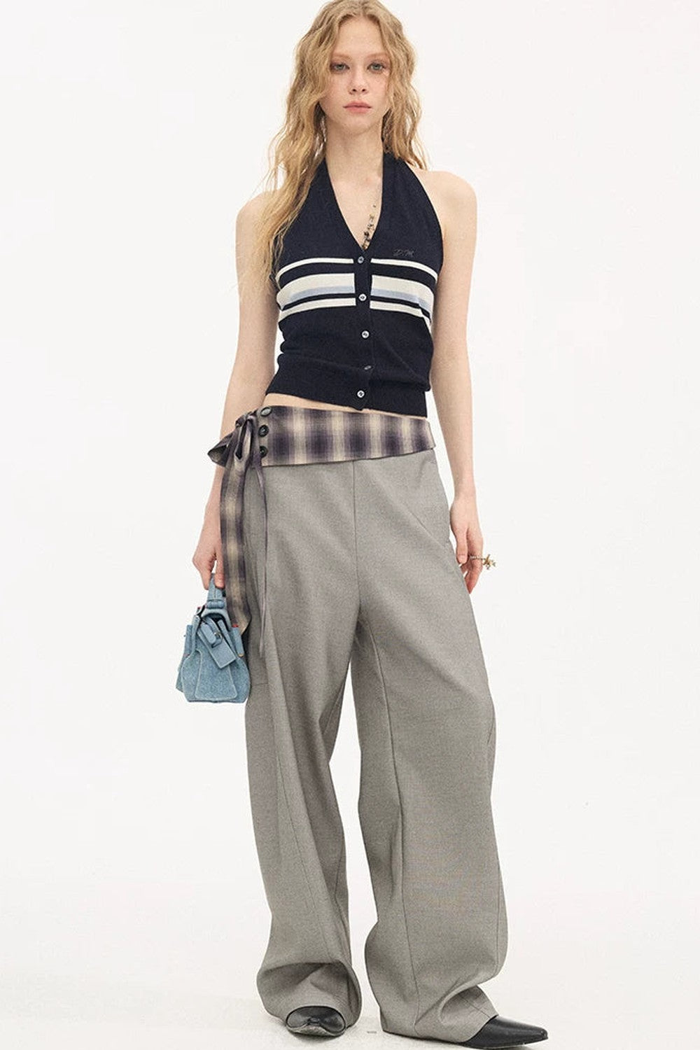 Gilet halter lavorato a maglia a righe