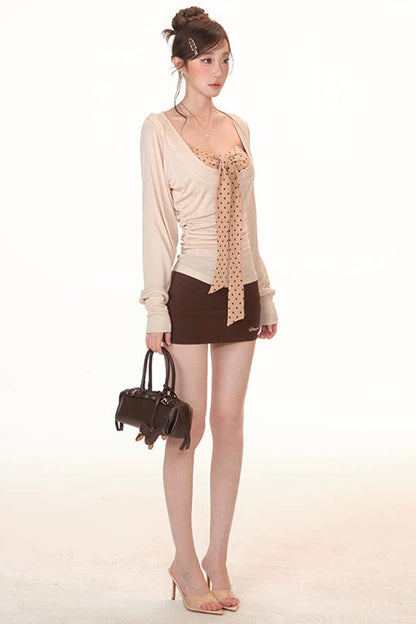Autumn Long-Sleeve Base Shirt Tube Top and Skirt Set-Up