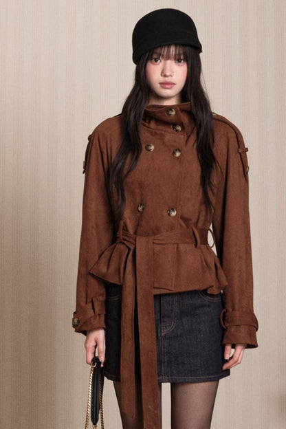 Double-Breasted Suede Trench Coat