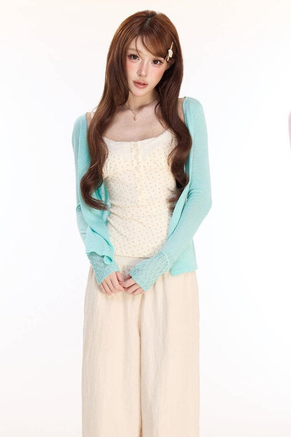 Floral Knit Camisole With Cardigan Set-Up