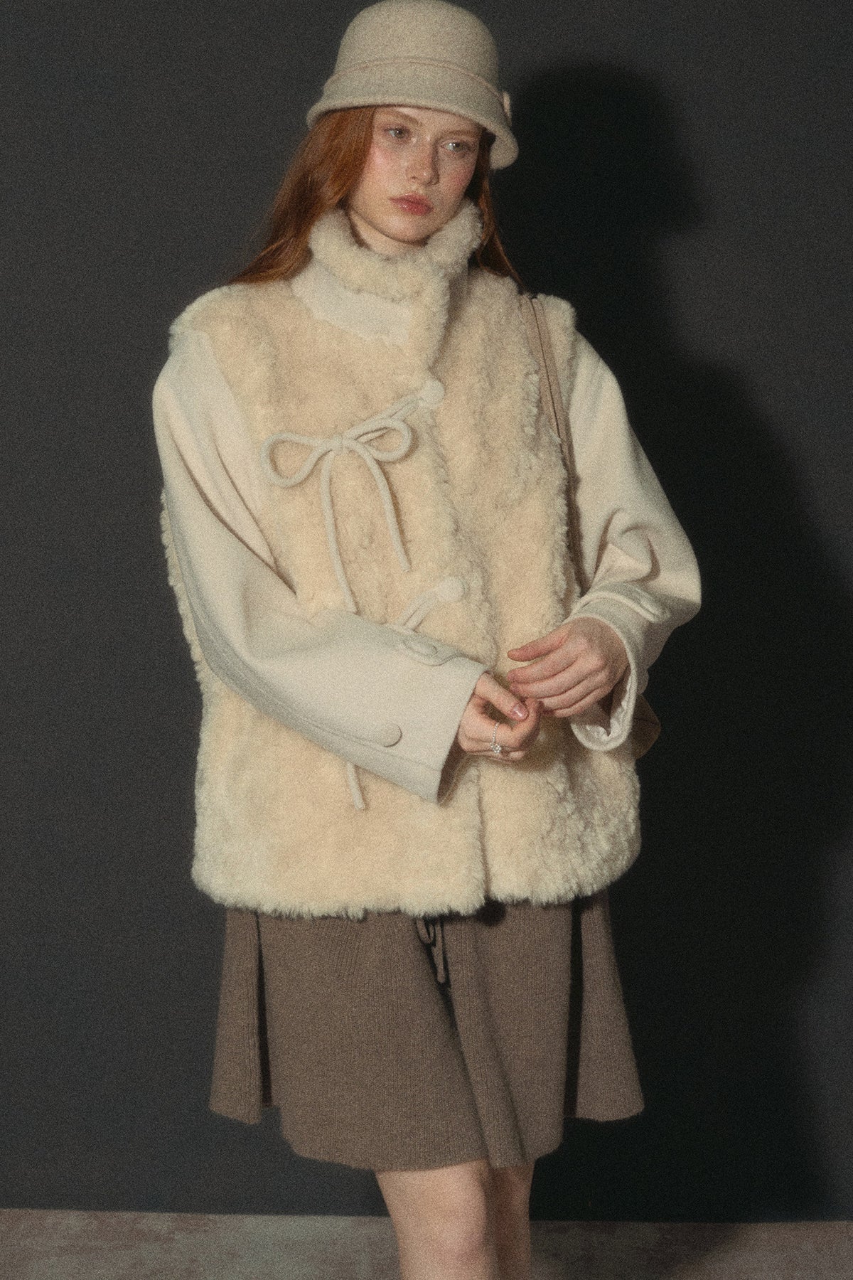 Flower Tea Layered-Look Woolen Furry Top