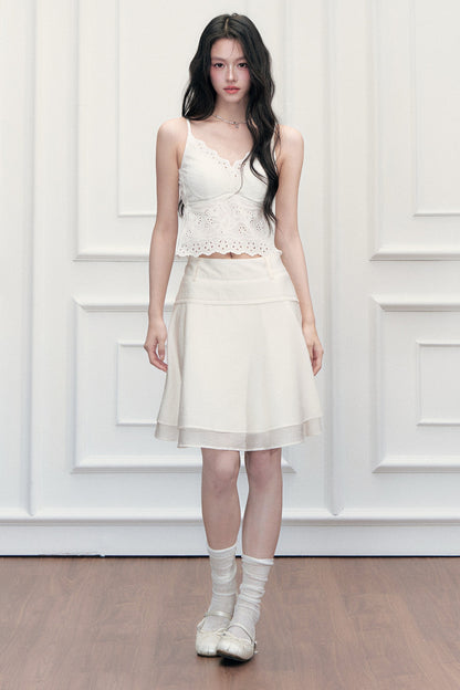 White French Hollow Embroidery V-Neck Camisole