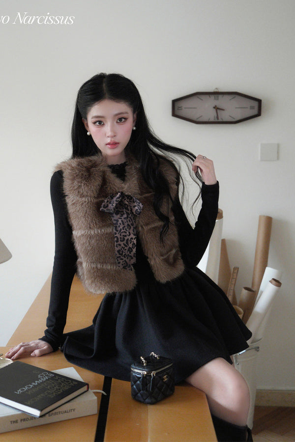 Bowknot Leopard Fur Vest