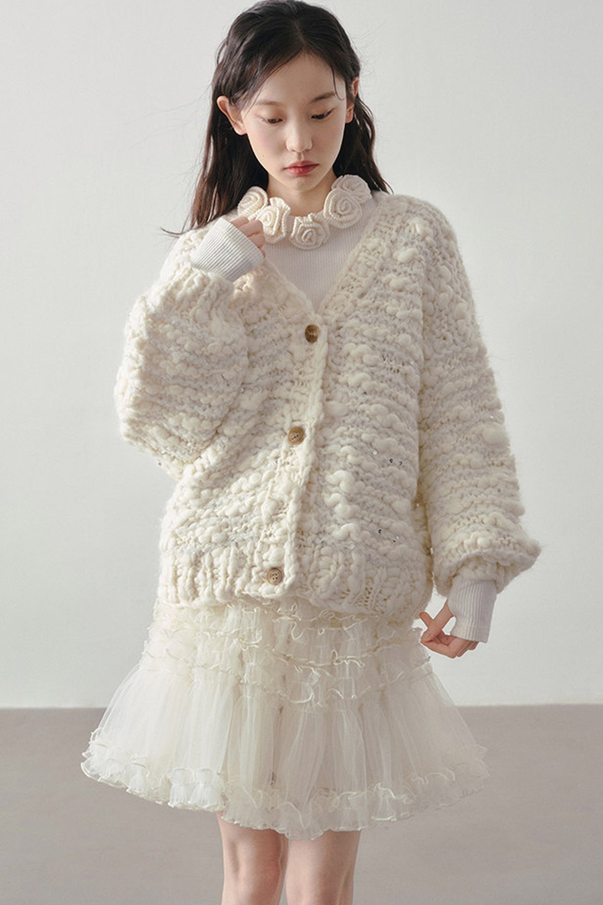 3D Floral Long Sleeve Knit Top
