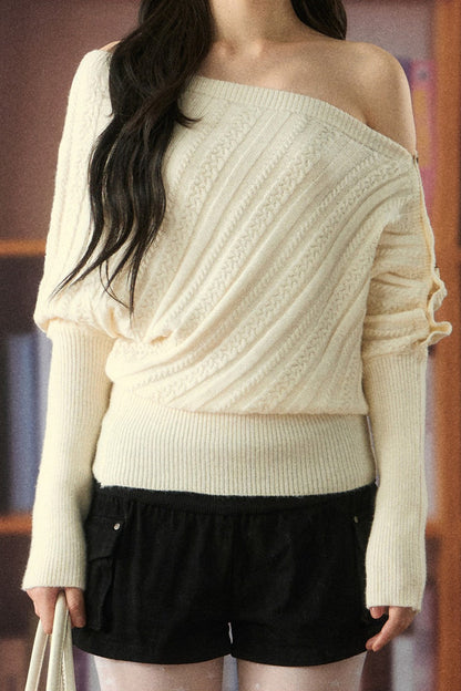 One-Shoulder Twisted Knit Top and Pants Set-Up