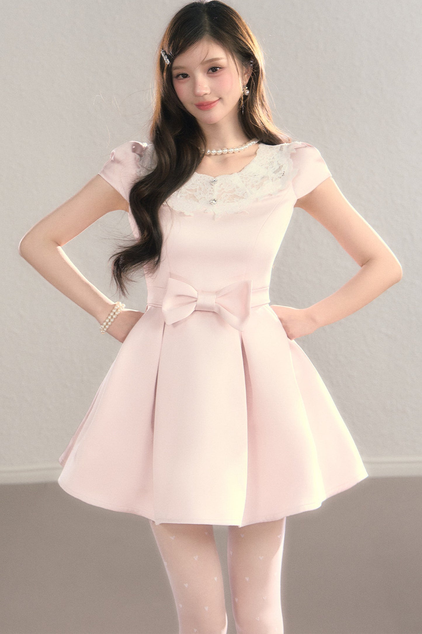 Satin Embroidery Bow A-Line Dress