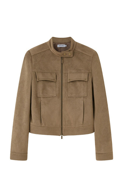 Stereo-Cut Suede Stand Collar Jacket
