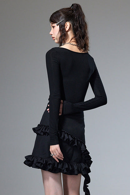 Square Neck Color-Block Knit Top and Skirt Set