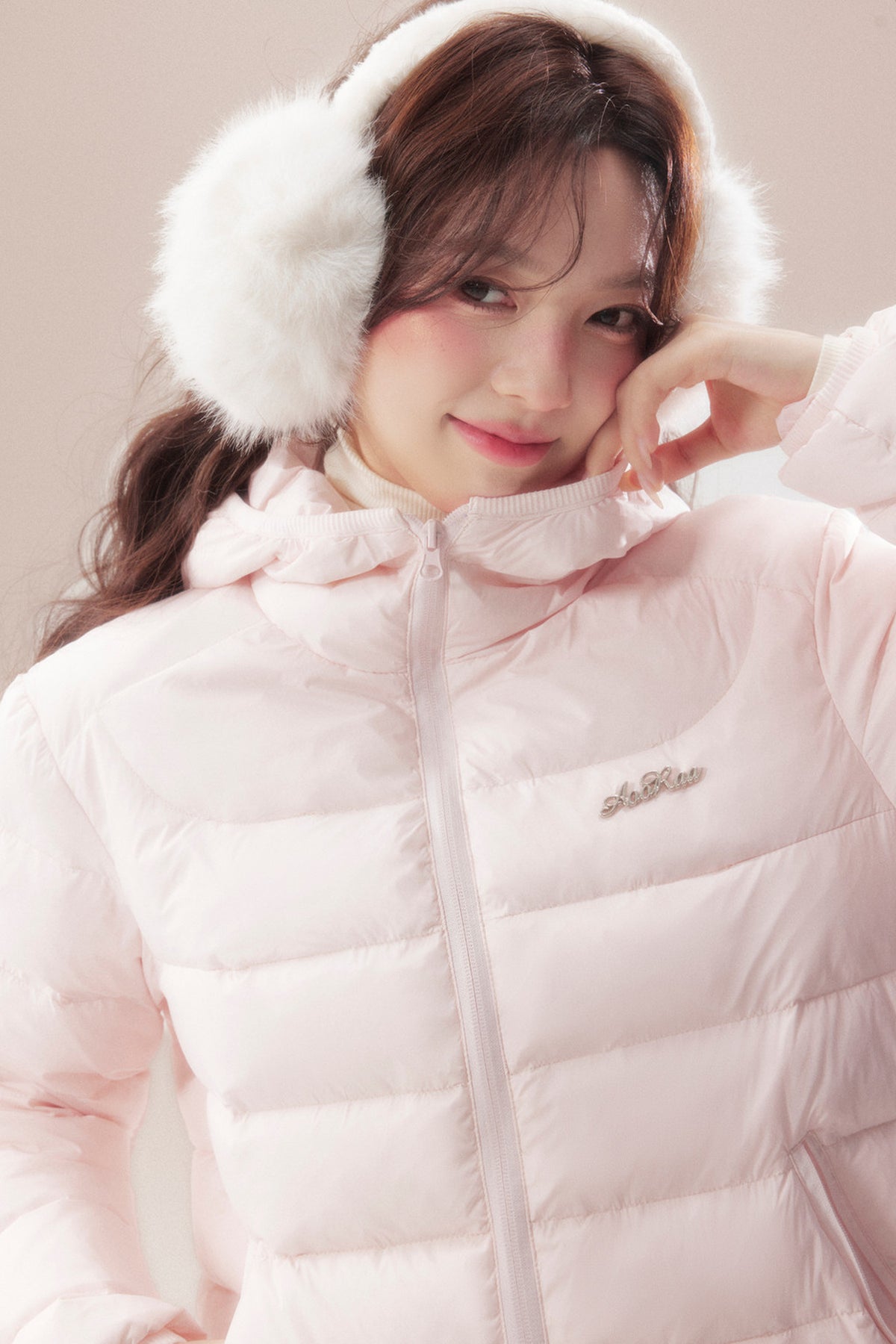 Hooded Logo Ribbed Down Jacket
