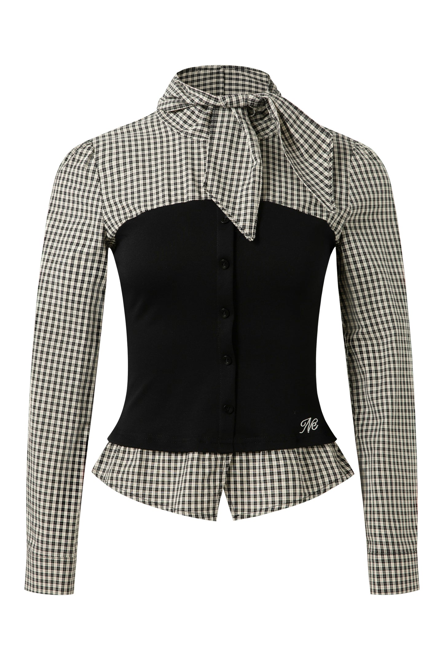 Bow Tie Spliced Shirt and Pleated Mini Skirt Set-Up