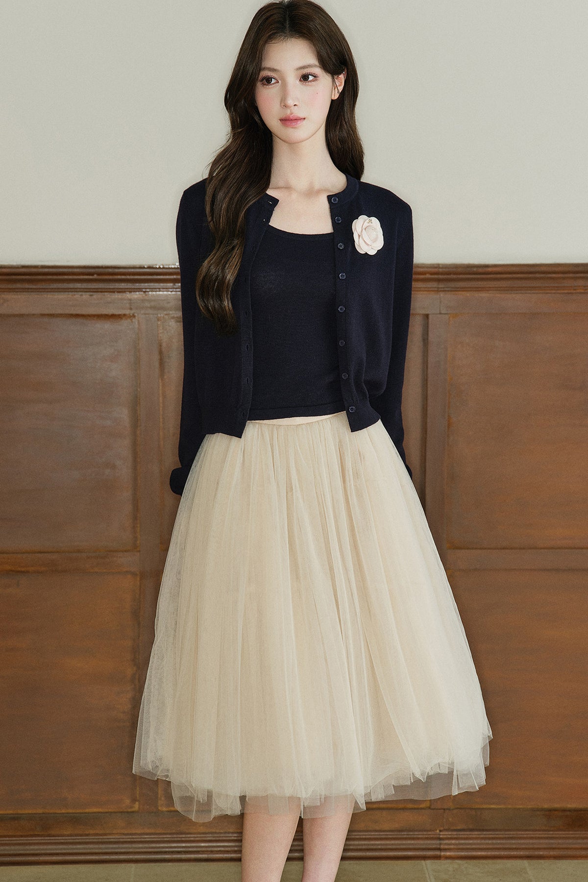 Mid-Waist A-Line Mesh Skirt