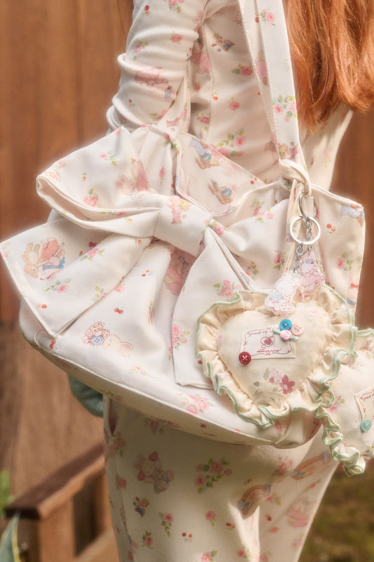 Handmade Bunny Print Bow Tote Bag