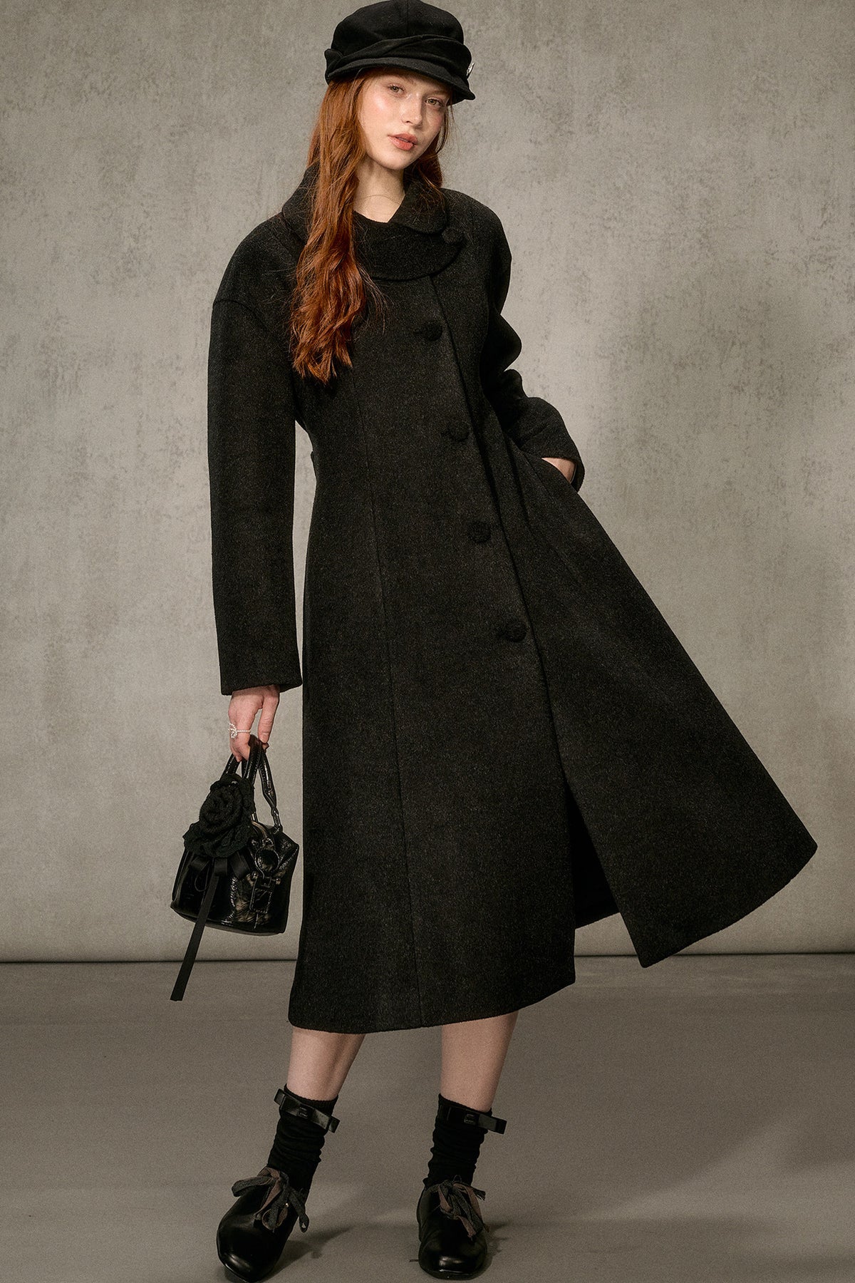 Floral Embroidered Long Woolen Cape Coat Set-Up