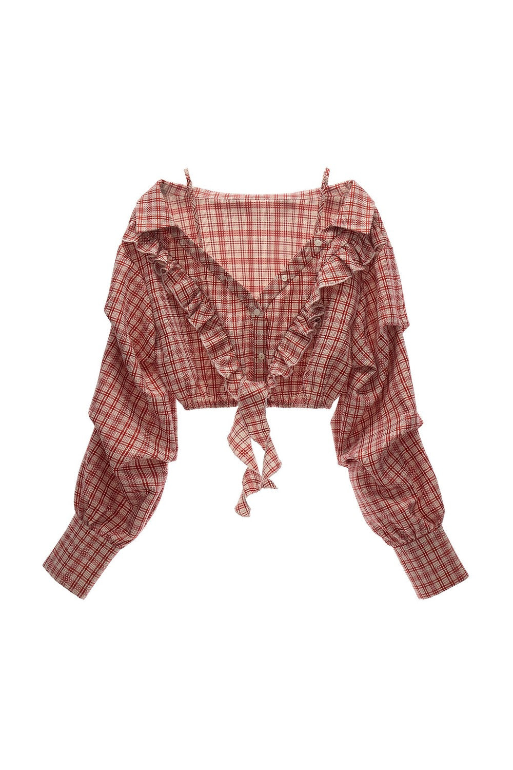 Cropped Plaid Off-Shoulder Blouse