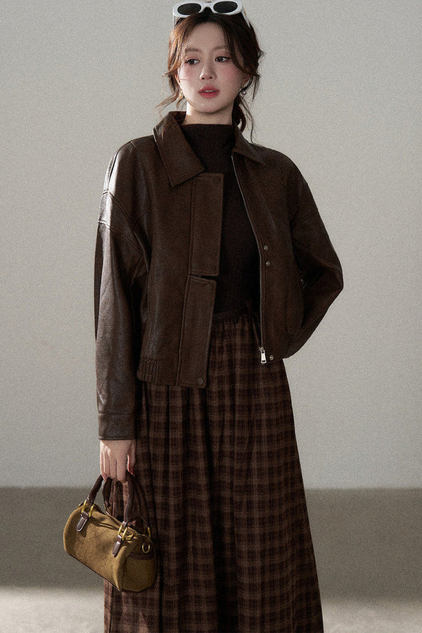Short Lapel PU Leather Jacket