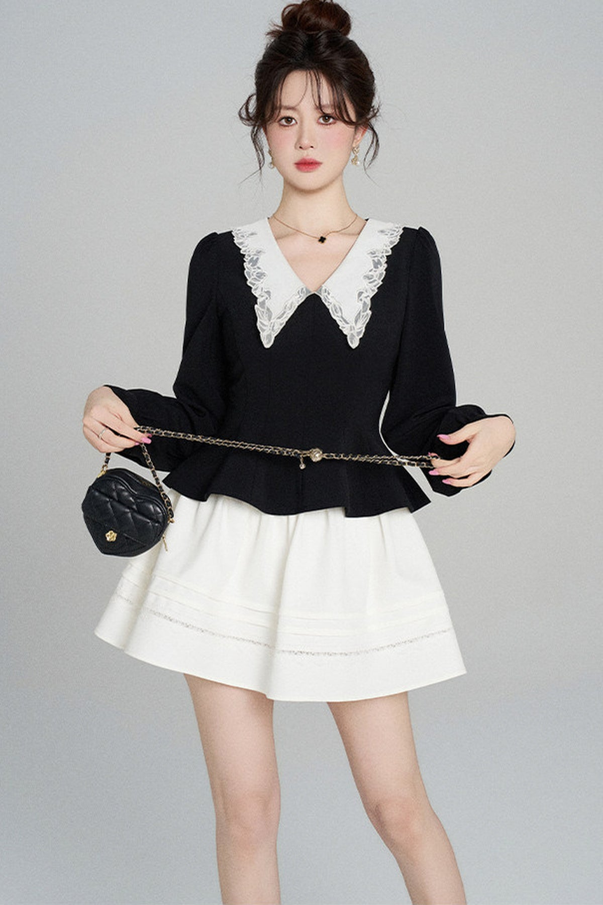 Peplum Waist Lace Collar Shirt