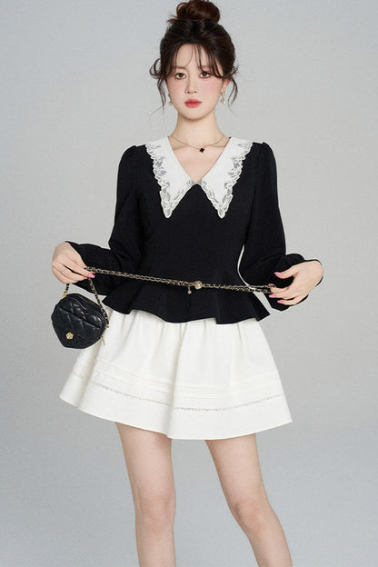 Peplum Waist Lace Collar Shirt