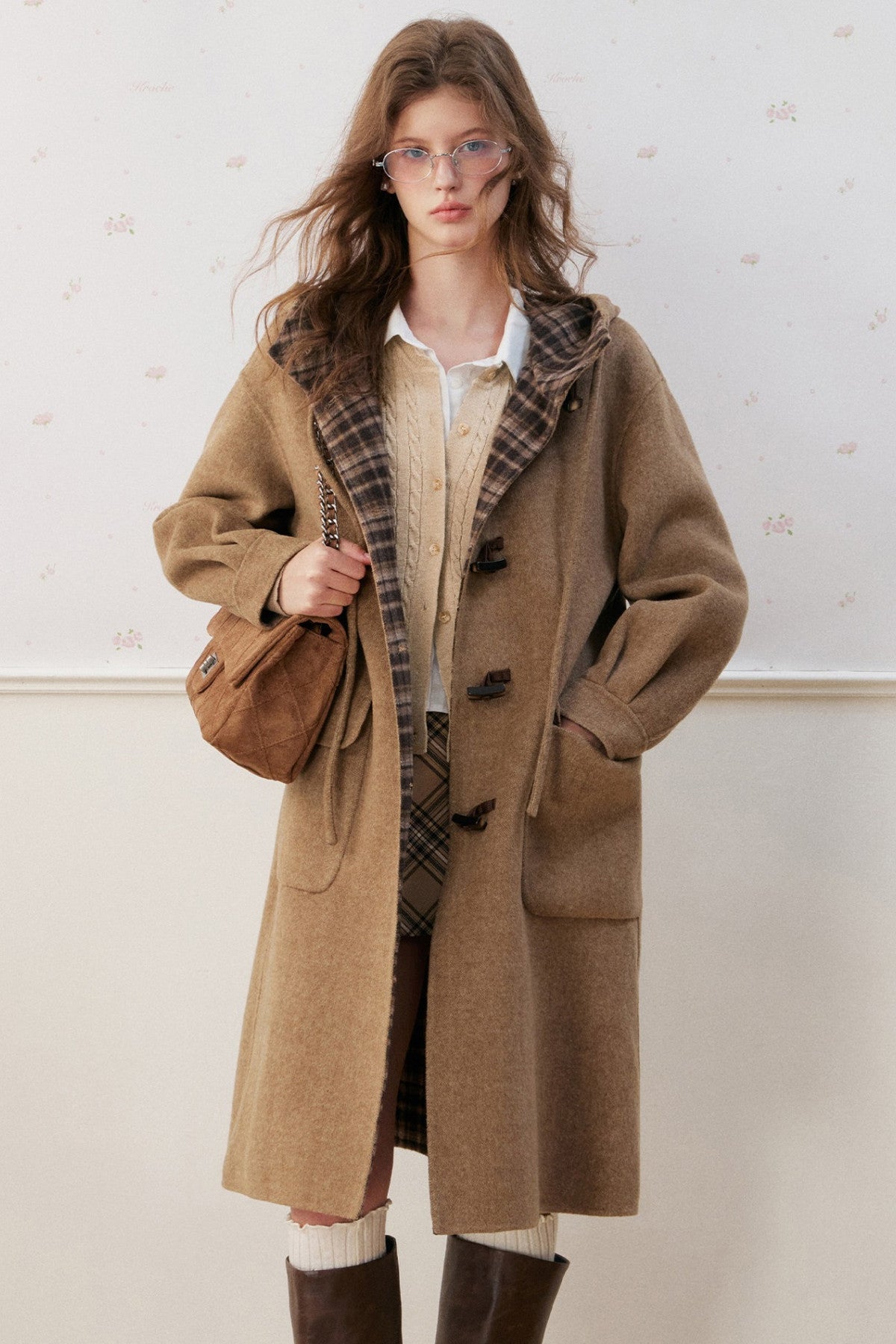 Long Plaid Double-Sided Wool Coat