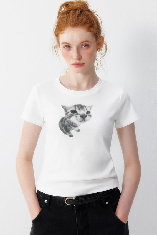 Cat Print T-Shirt