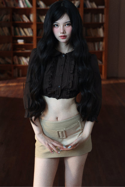 Light Khaki Low-Waist Hip-Hugging Skirt