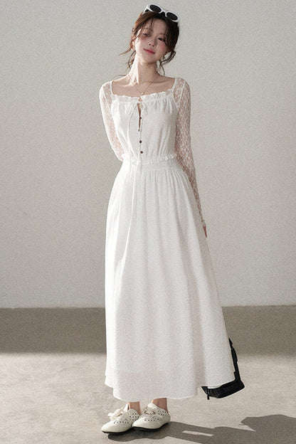 Robe trapèze en dentelle à boutons