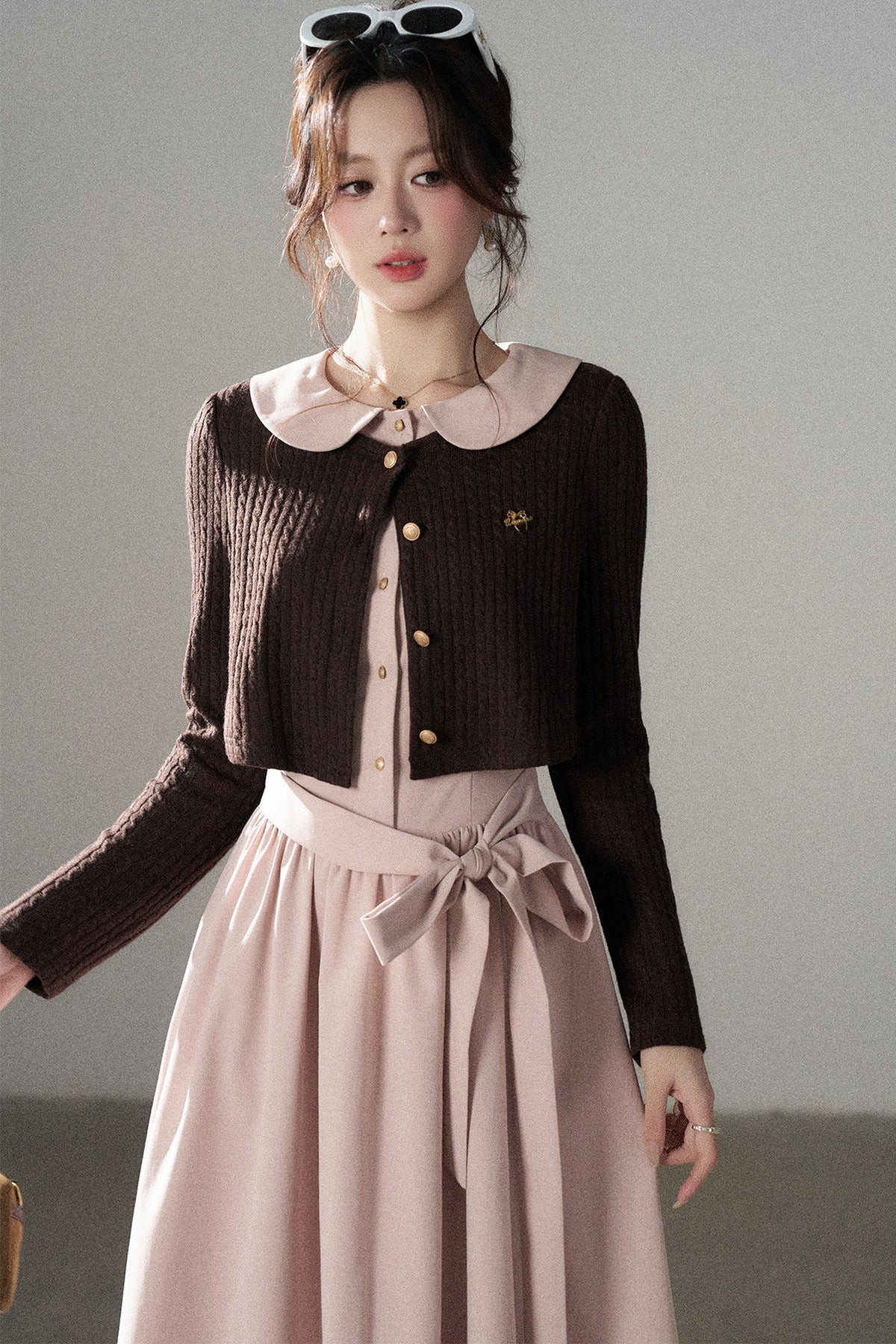 Collar Knitted Overlay Long Dress