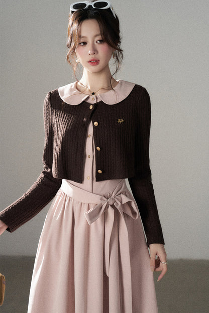 Collar Knitted Overlay Long Dress