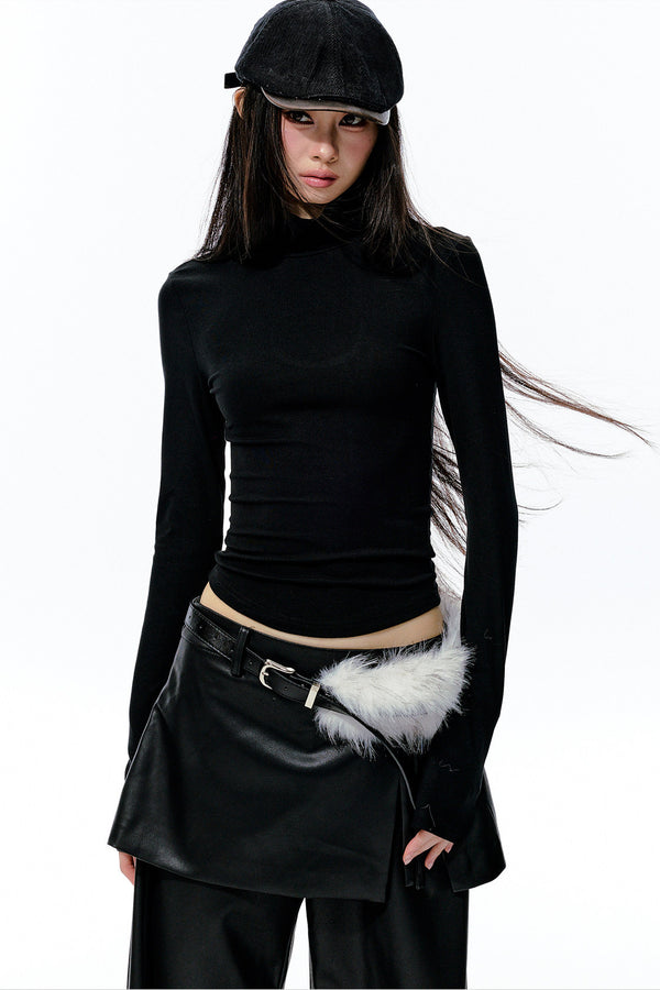 Large Hollow-Out Pearl Chain High-Neck Knit Top