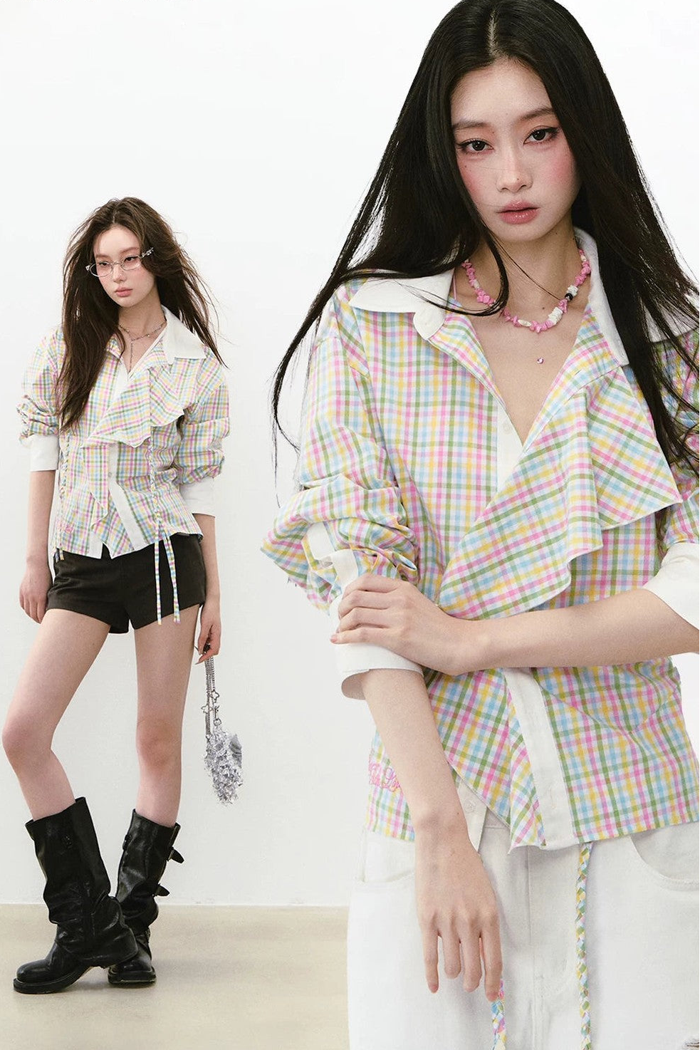 Layered Cropped Long-Sleeve Shirt