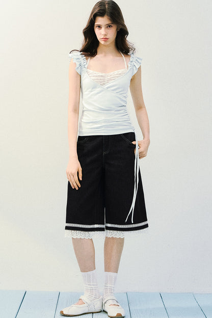 Flutter Sleeve Spliced T-Shirt