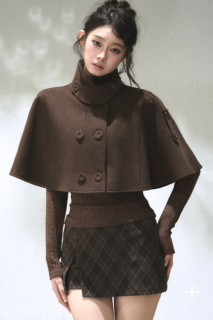 Double-Breasted Wool Blend Cape