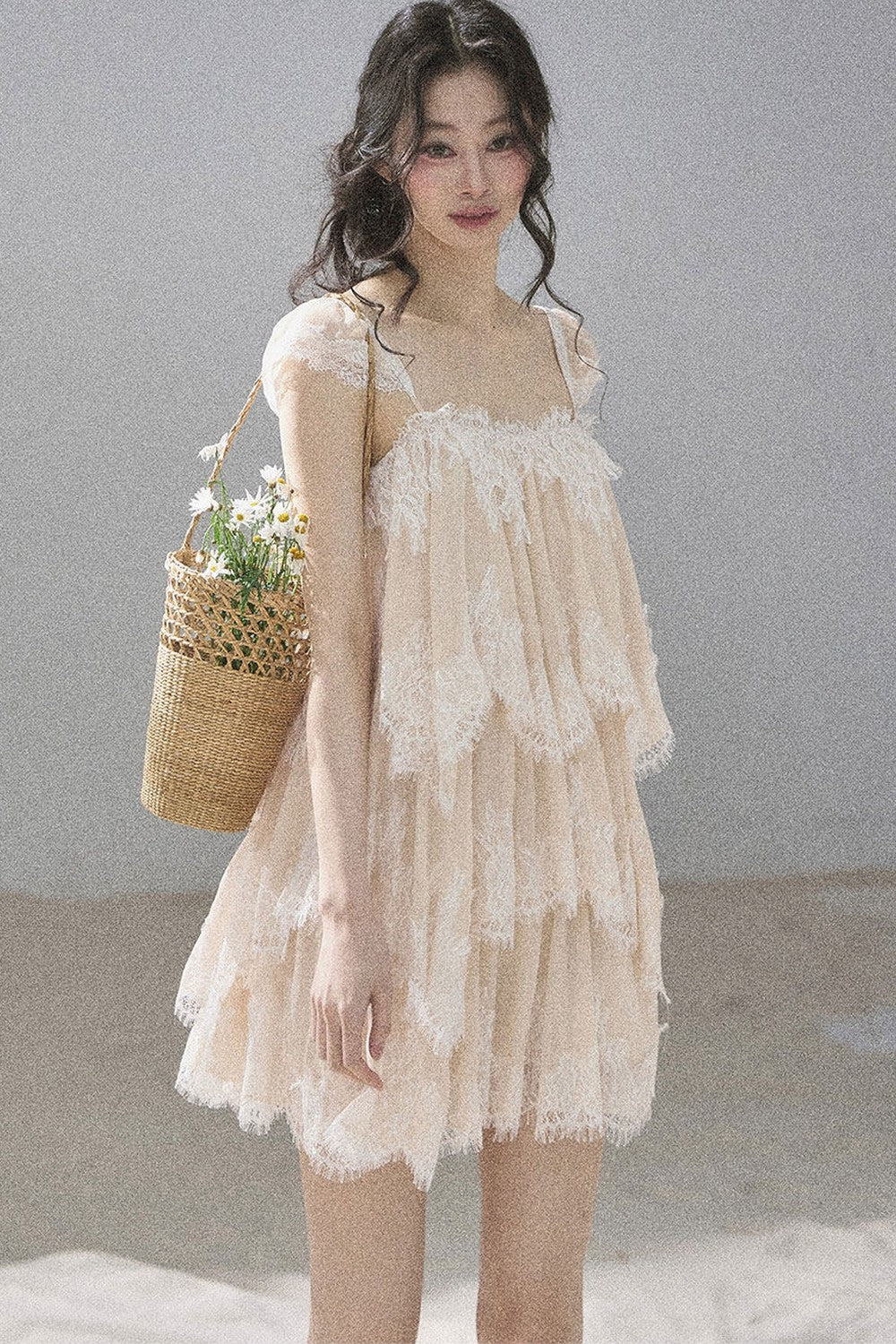 French Irregular Lace Mesh Top Set-Up