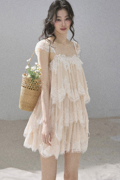 French Irregular Lace Mesh Top Set-Up