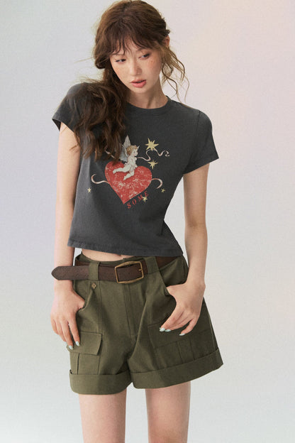 Multi-Pocket Rolled Hem Cargo Shorts