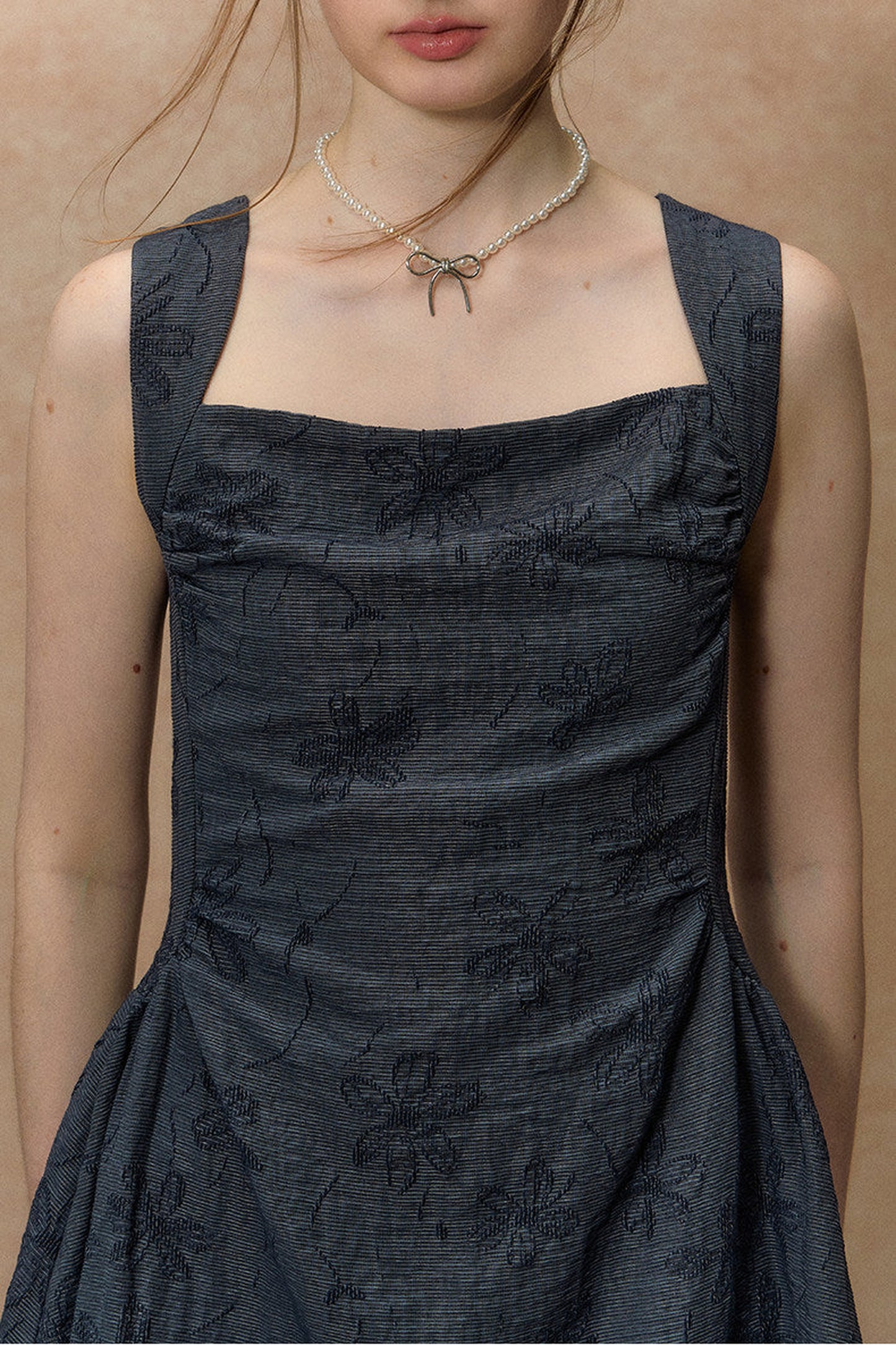 Blue Strap Waist-Cinching Print Dress