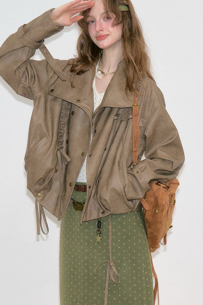 Chaqueta de cuero marrón retro