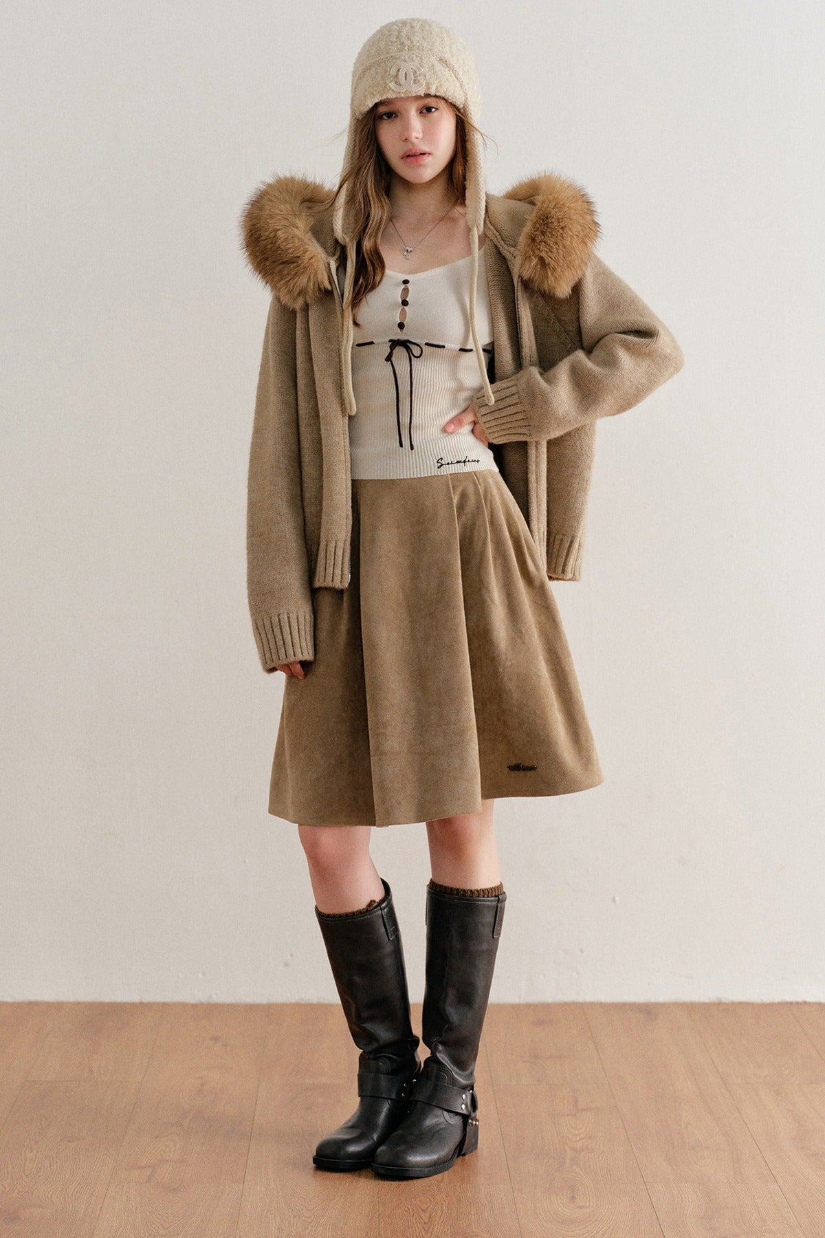Faux Suede High-Waisted A-Line Skirt