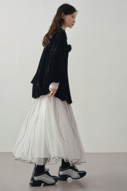 Multi-Layered Visible Stitching Mesh Skirt