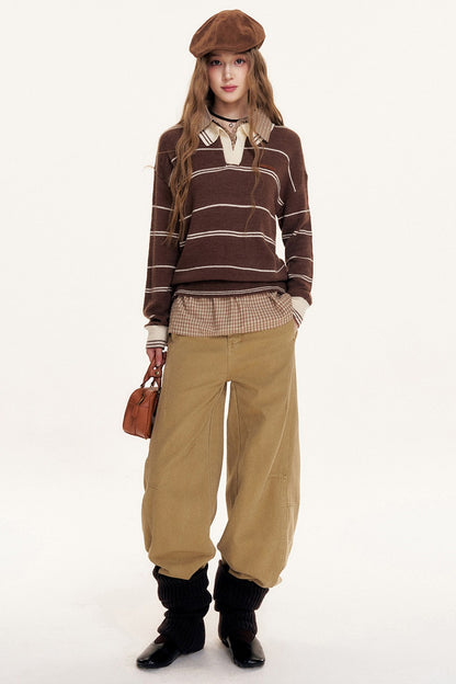 Striped Layered-Look Polo Sweater