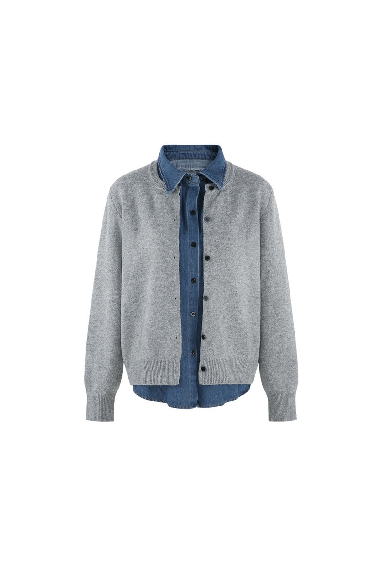 Layered-Look Denim Collar Sweater