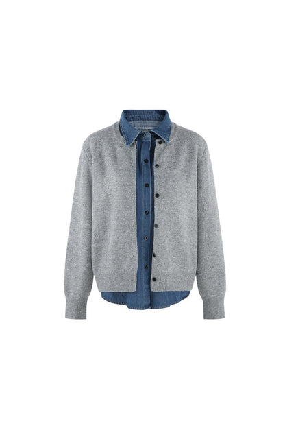 Layered-Look Denim Collar Sweater