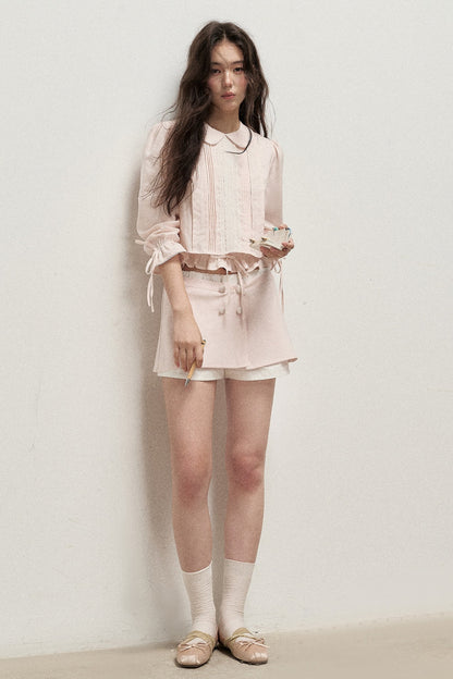 Lyocell Linen Tuck Pleat Shirt and Skirt Set-Up